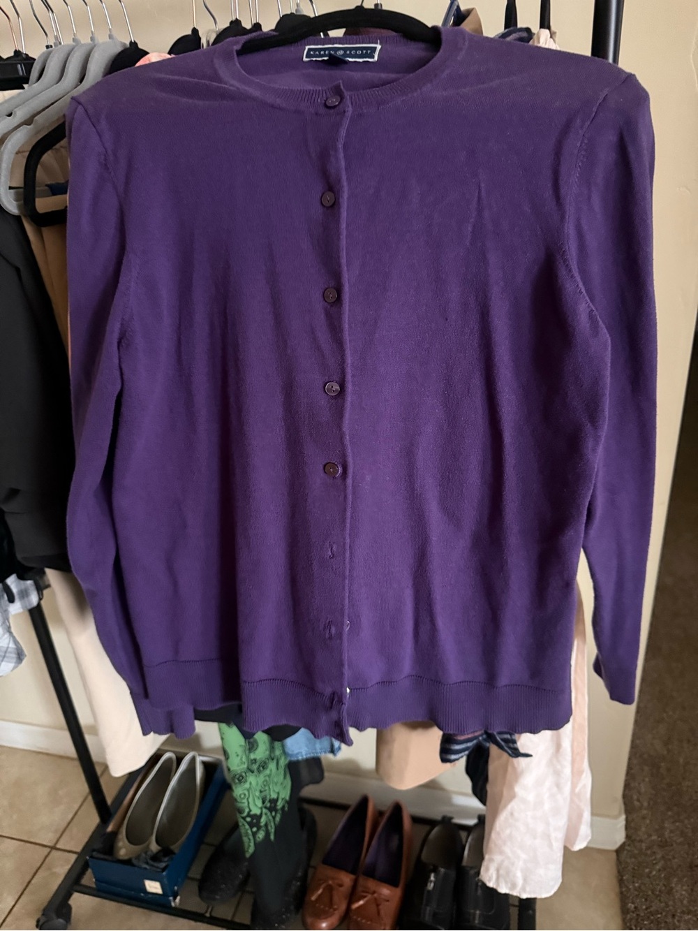 Karen Scott Purple Button-Up Women's Cardigan Sweater
